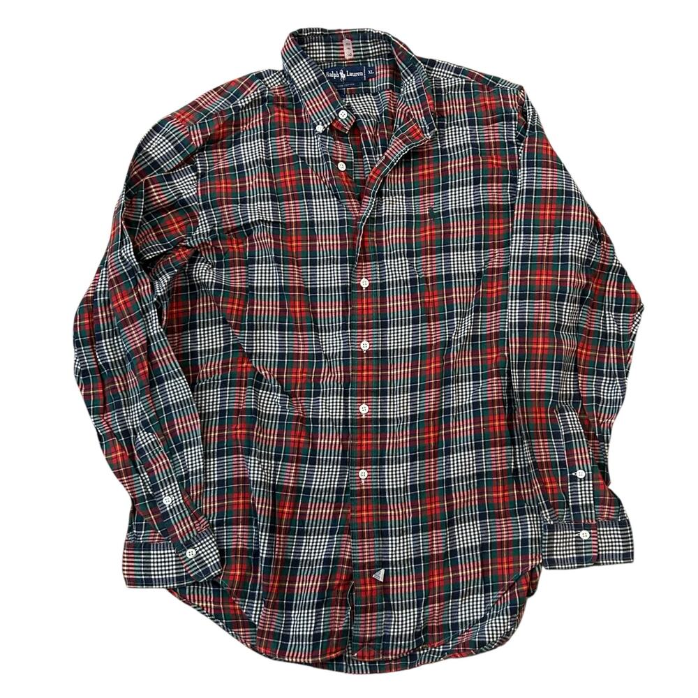 Vtg 90s Ralph Lauren Shirt Mens XL Red Green Plaid Long Sleeve Preppy Office